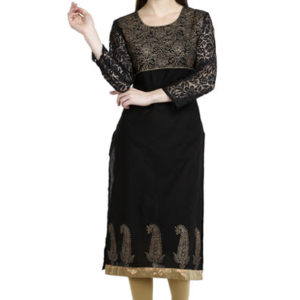 Black Embos Print Cotton Kurti