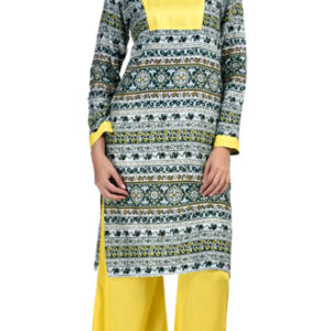 Yellow Green Printed Kurti and Palazzo Set