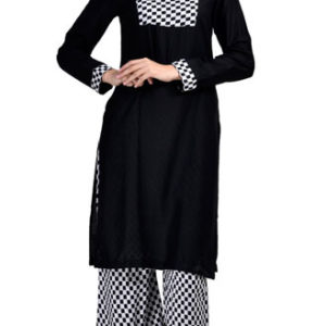 Black and White Rayon Readymade Kurti and Palazzo Set
