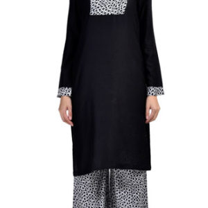 Black and White Rayon Readymade Kurti and Palazzo Set