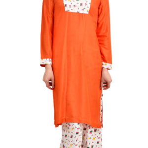 White and Orange Readymade Kurti and Palazzo Set