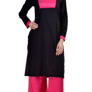Black and Pink Rayon Readymade Kurti and Palazzo Set