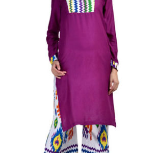 Purple and White Rayon Readymade Kurti and Palazzo Set
