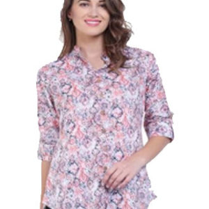 White and Pink Printed Rayon Long Top
