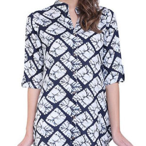 White and Black Printed Rayon Long Top