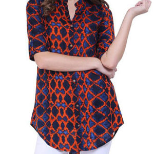 Orange Printed Rayon Long Top