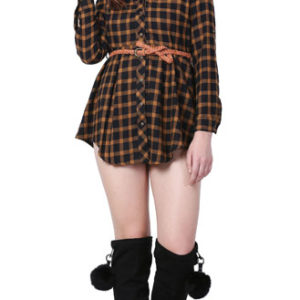 Girls Yellow Black Cotton Twill Dress with Belt