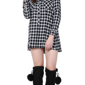 Girl White Black Cotton Twill Dress