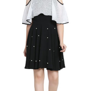 Girls Black Moss Crepe Poncho Style Dress-Pearl Beaded