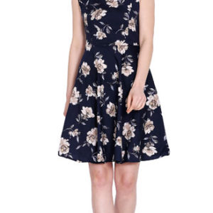 Girls Navy Blue Color American crepe Printed Dress