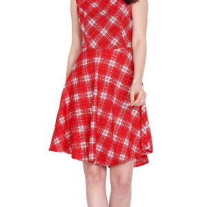 Girls Red American Printed Plaid Dress