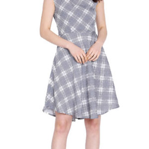 Girls Grey American Printed Plaid Dress