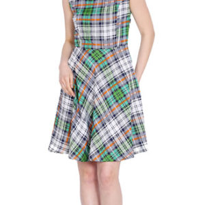 Girls Grey & Green American Printed Plaid Dress