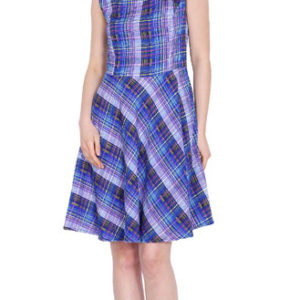 Girls Blue American Crepe  Printed Plaid Dress