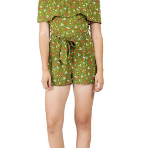 Girls Olive Green American Crepe Printed Romper