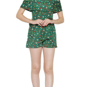 Girls Leaf Green Printed Polycrepe Romper