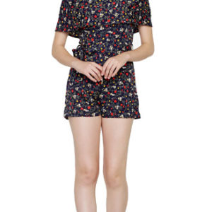 Girls Navy Blue American Crepe Printed Romper