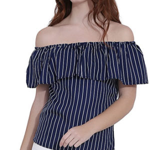Girls Blue Printed Off Shoulder Poly Crepe Top