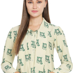 Girls Lime Green Animal Print Poly CrepeTie Top