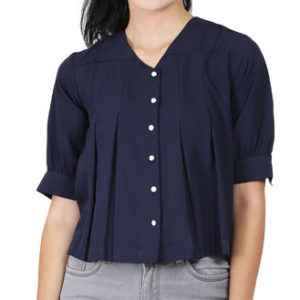 Girls Navy Blue Pleated American Crepe Top