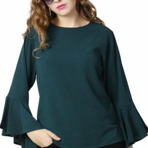 Girls Olive Green Color Moss Crepe Bell Sleevee Top