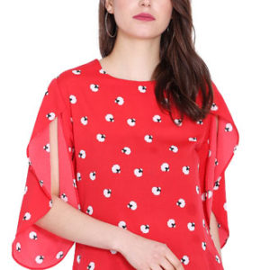 Girls Red Printed American Crepe Top